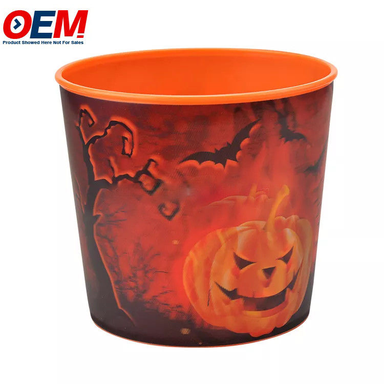 Kundenspezifischer Halloween-Cartoon-Tier-Design-Popcornbehälter aus Kunststoff, Popcorn-Eimer mit Deckel für die Aufbewahrung von Lebensmitteln