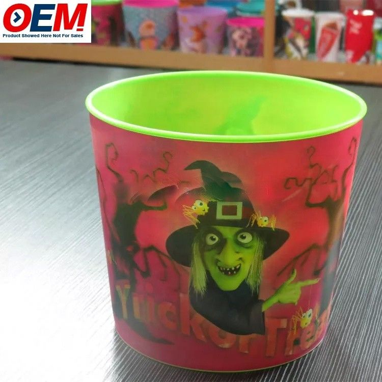 Kundenspezifischer Halloween-Cartoon-Tier-Design-Popcornbehälter aus Kunststoff, Popcorn-Eimer mit Deckel für die Aufbewahrung von Lebensmitteln