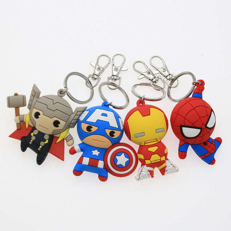 Custom 3D Cartoon Anime Captain America Gummi Schlüsselkette PVC Schlüsselkette Für Schultasche