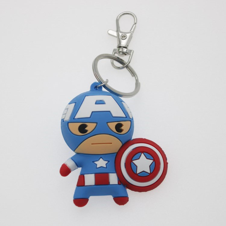 Custom 3D Cartoon Anime Captain America Gummi Schlüsselkette PVC Schlüsselkette Für Schultasche