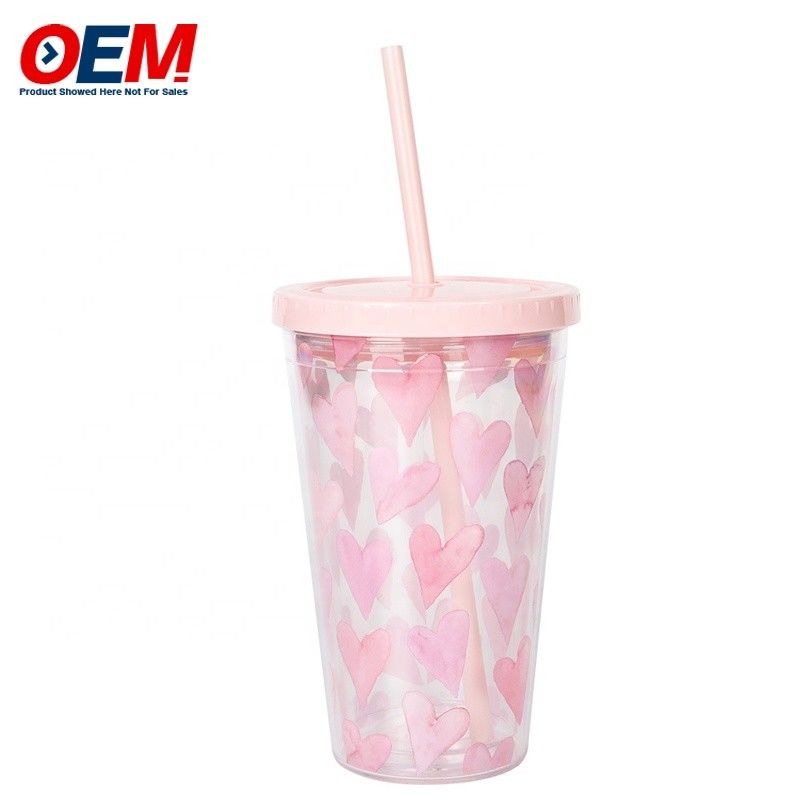 Fabrik Custom PP Doppelwand Tasse mit Stroh OEM Plastik Tasse niedlichen Bären Wasser Tasse