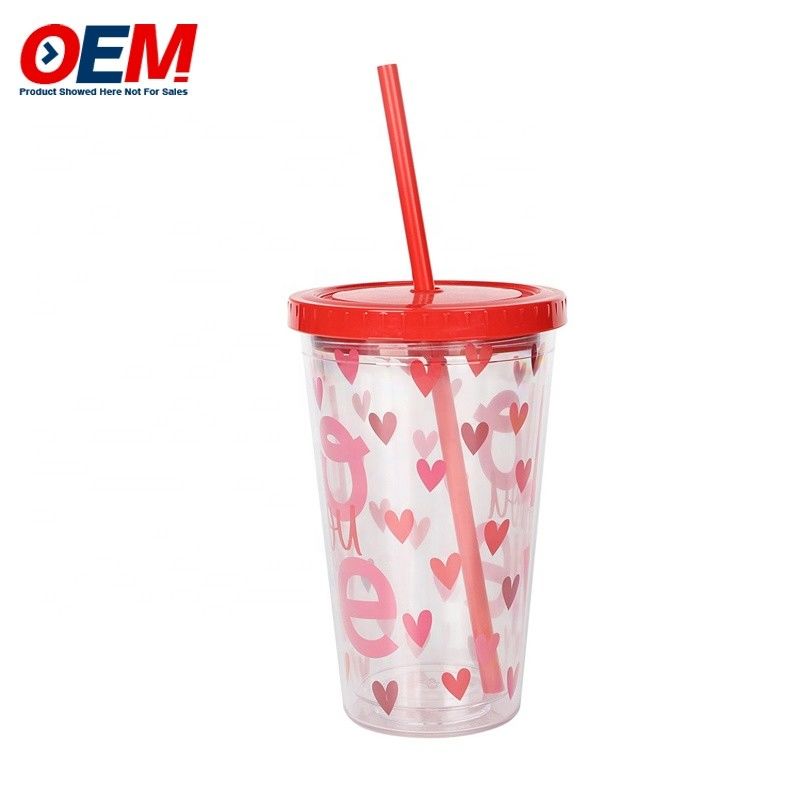Fabrik Custom PP Doppelwand Tasse mit Stroh OEM Plastik Tasse niedlichen Bären Wasser Tasse