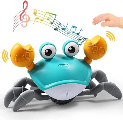 Custom Walking Running Electronic Sensing Green Crawling Crab Baby Spielzeug Musik LED Licht auf