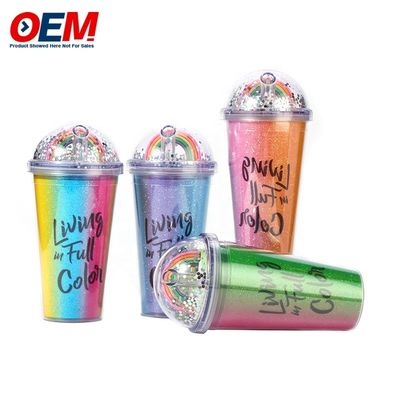 Customized PP Doppelwand Tasse mit Stroh OEM Plastik Tasse gemacht Wasser Tasse